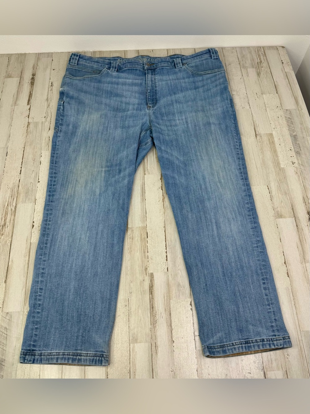 Duluth Trading Ballroom Double Flex Jeans 46x30 Standard Fit Washed Light Denim